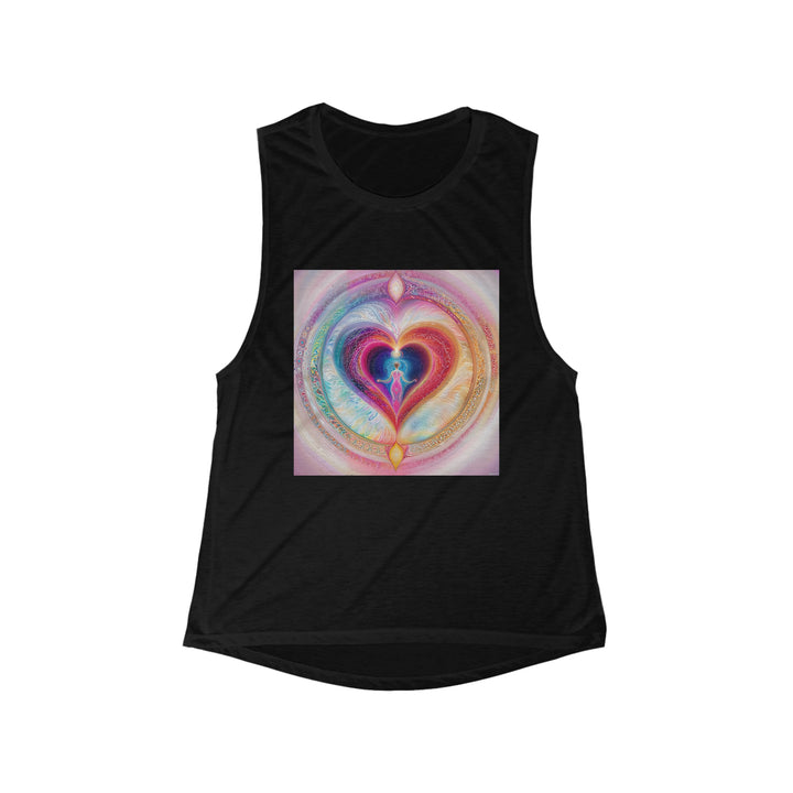 Cosmic Heart Embrace - Women's Flowy Scoop Muscle Tank - Tank Top - g(0D·IO) - S - Black -