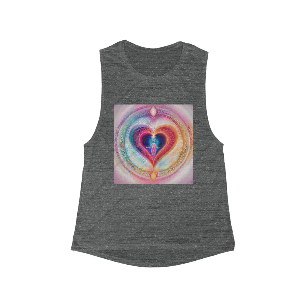 Cosmic Heart Embrace - Women's Flowy Scoop Muscle Tank - Tank Top - g(0D·IO) - S - Asphalt Slub -