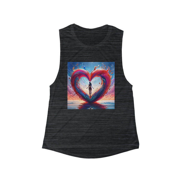 Cosmic Heart Emergence - Women's Flowy Scoop Muscle Tank - Tank Top - g(0D·IO) - S - Black Slub -