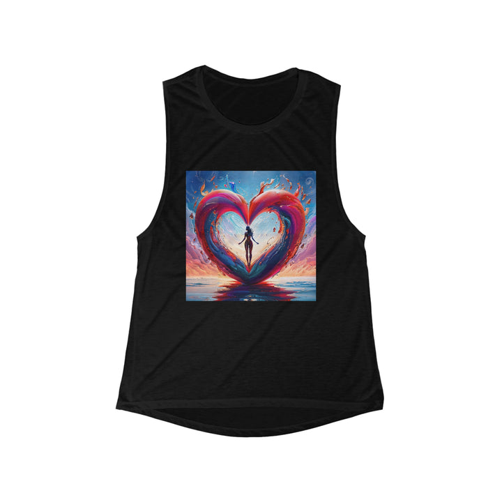 Cosmic Heart Emergence - Women's Flowy Scoop Muscle Tank - Tank Top - g(0D·IO) - S - Black -