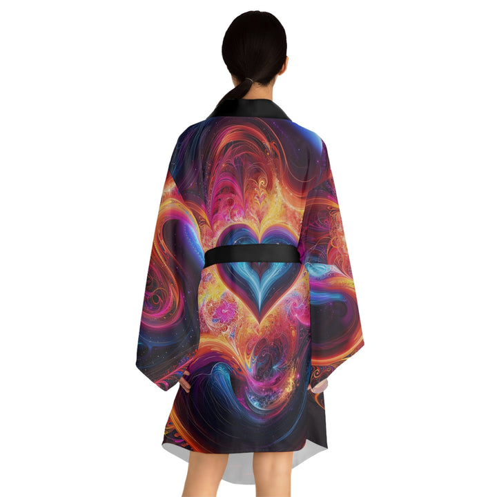 Cosmic Heart Nebula - Long Sleeve Kimono Robe - All Over Prints - g(0D·IO) - XS - Black -