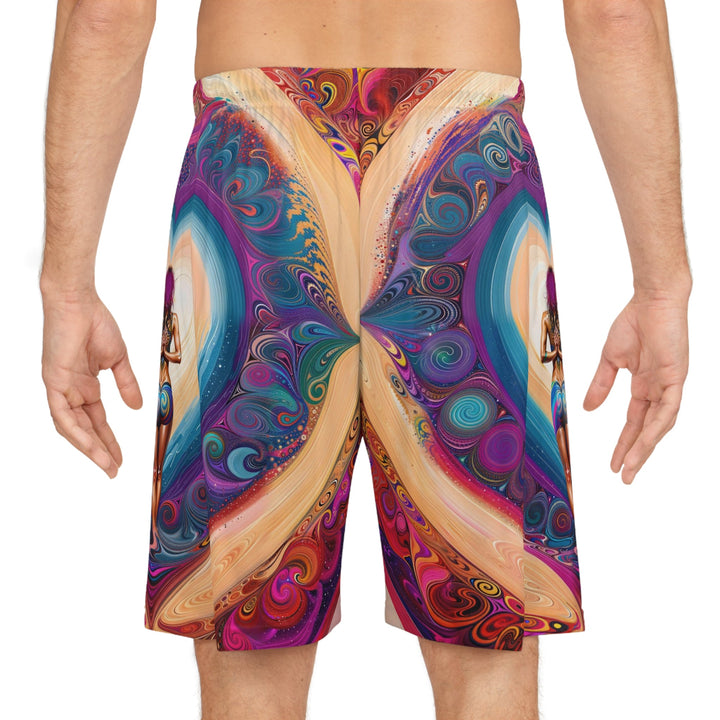 Cosmic Heart Vortex - AOP Basketball Shorts - All Over Prints - g(0D·IO) - Seam thread color automatically matched to design - XS -