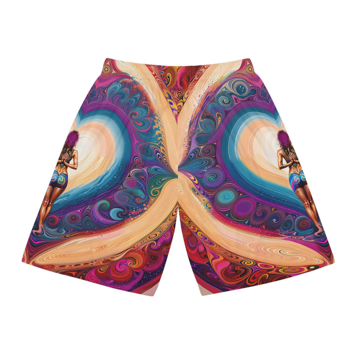 Cosmic Heart Vortex - AOP Basketball Shorts - All Over Prints - g(0D·IO) - Seam thread color automatically matched to design - XS -