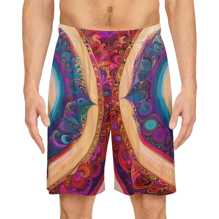 Cosmic Heart Vortex - AOP Basketball Shorts - All Over Prints - g(0D·IO) - Seam thread color automatically matched to design - XS -