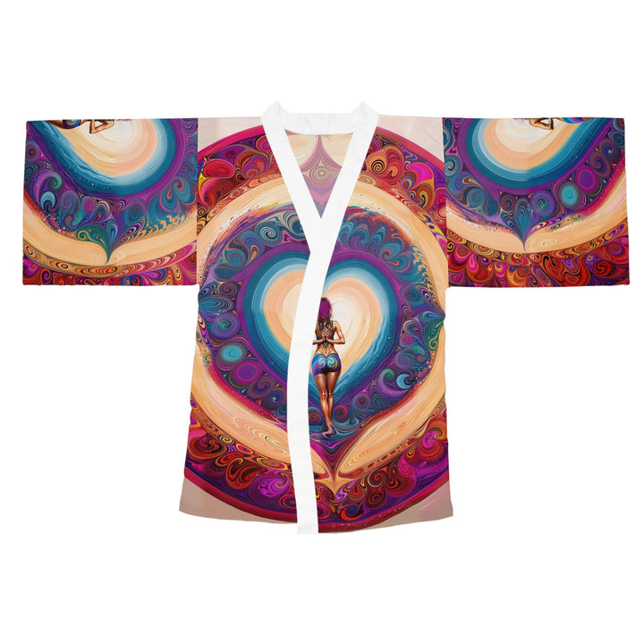 Cosmic Heart Vortex - Long Sleeve Kimono Robe - All Over Prints - g(0D·IO) - XS - White -