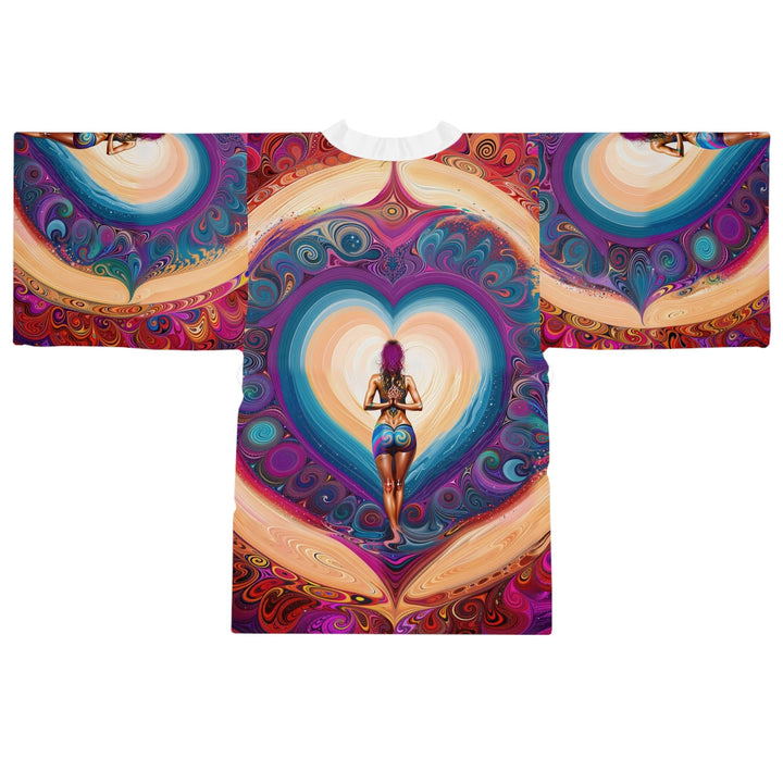 Cosmic Heart Vortex - Long Sleeve Kimono Robe - All Over Prints - g(0D·IO) - XS - Black -