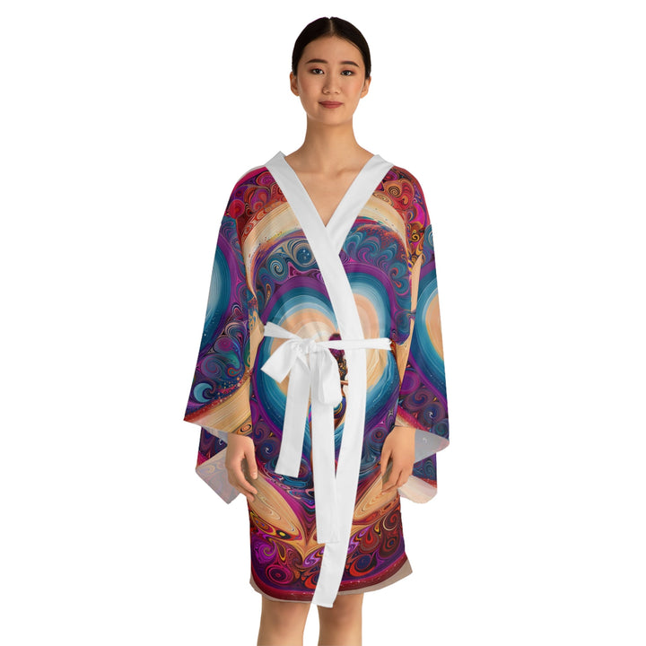 Cosmic Heart Vortex - Long Sleeve Kimono Robe - All Over Prints - g(0D·IO) - XS - Black -