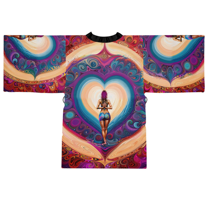 Cosmic Heart Vortex - Long Sleeve Kimono Robe - All Over Prints - g(0D·IO) - XS - Black -