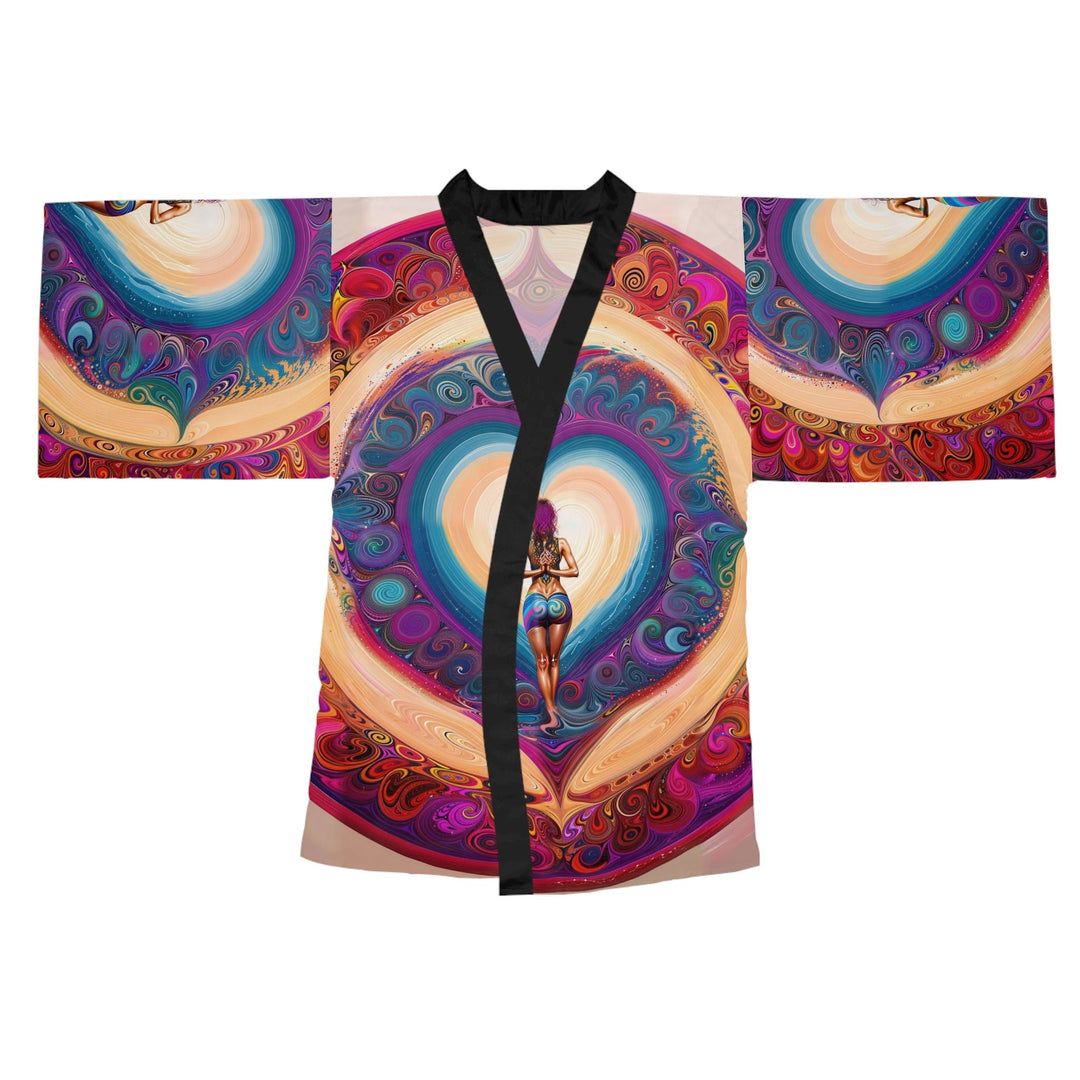 Cosmic Heart Vortex - Long Sleeve Kimono Robe - All Over Prints - g(0D·IO) - XS - Black -