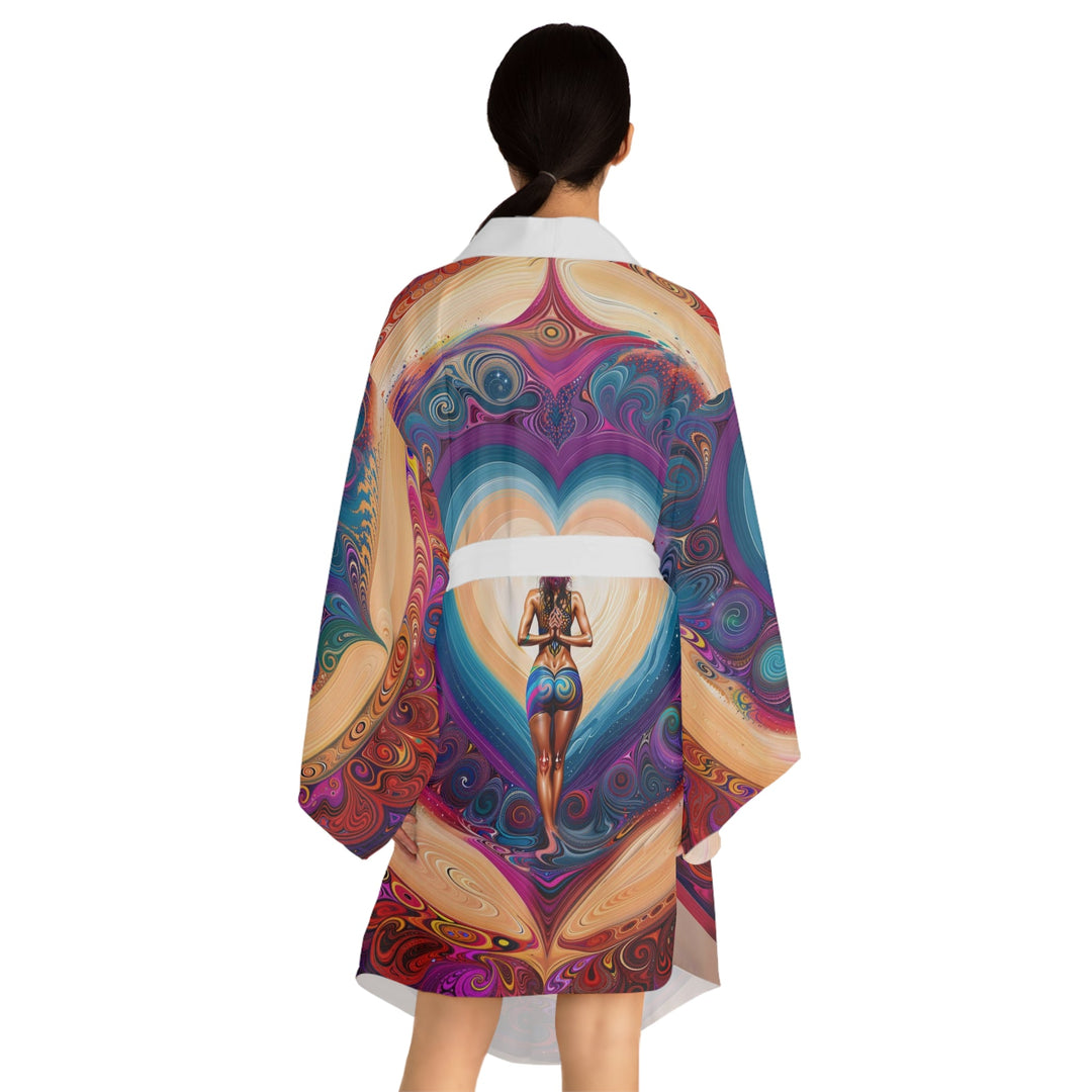 Cosmic Heart Vortex - Long Sleeve Kimono Robe - All Over Prints - g(0D·IO) - XS - Black -