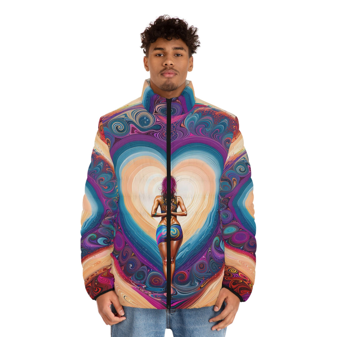 Cosmic Heart Vortex - Puffer Jacket - All Over Prints - g(0D·IO) - S - Black zipper -