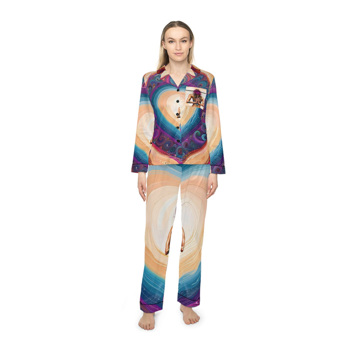 Cosmic Heart Vortex - Women's Satin Pajamas - All Over Prints - g(0D·IO) - XS/S - Black -