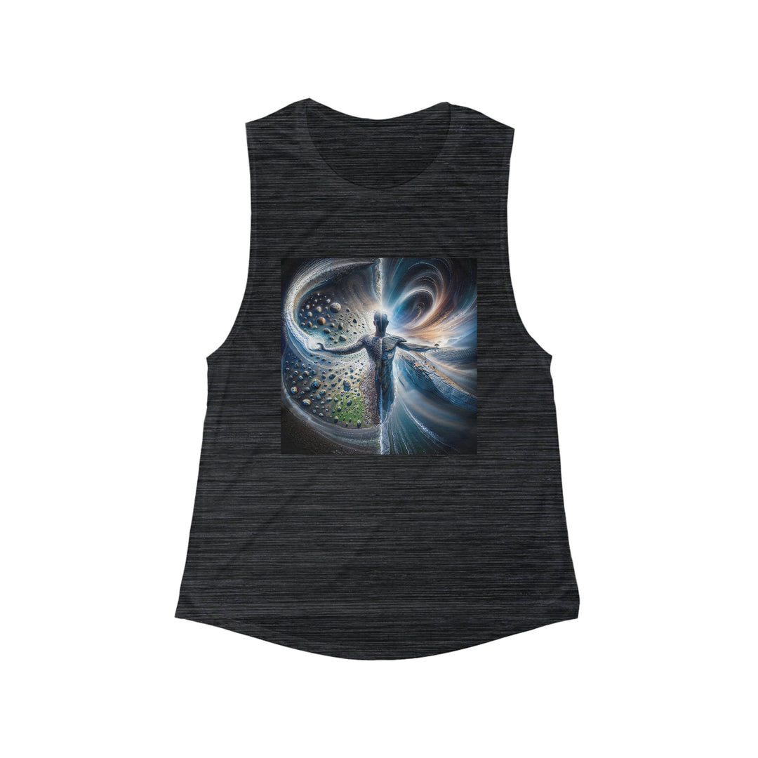 Cosmic Human Duality - Women's Flowy Scoop Muscle Tank - Tank Top - g(0D·IO) - S - Black Slub -