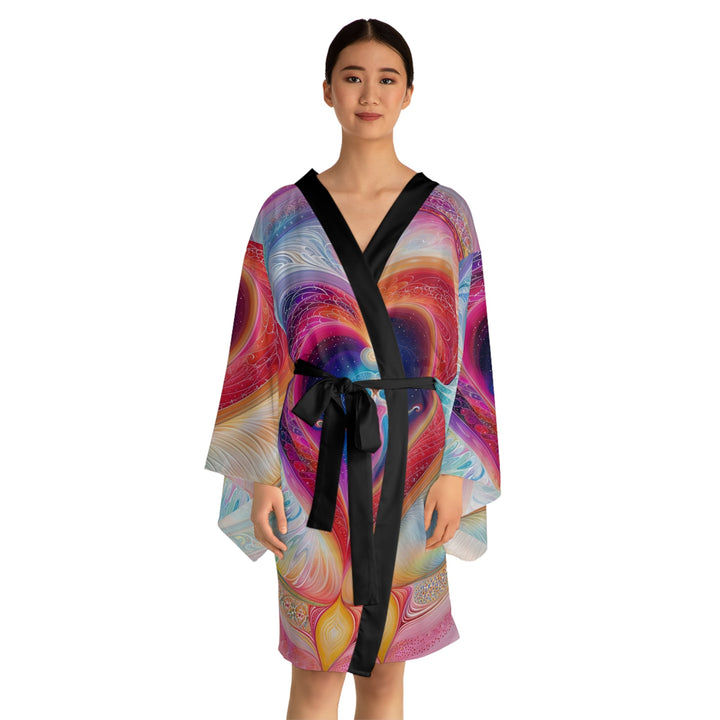 Cosmic Love Awakening - Long Sleeve Kimono Robe - All Over Prints - g(0D·IO) - XS - Black -