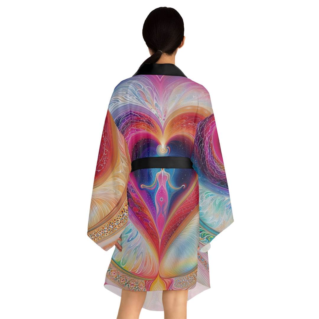 Cosmic Love Awakening - Long Sleeve Kimono Robe - All Over Prints - g(0D·IO) - XS - Black -