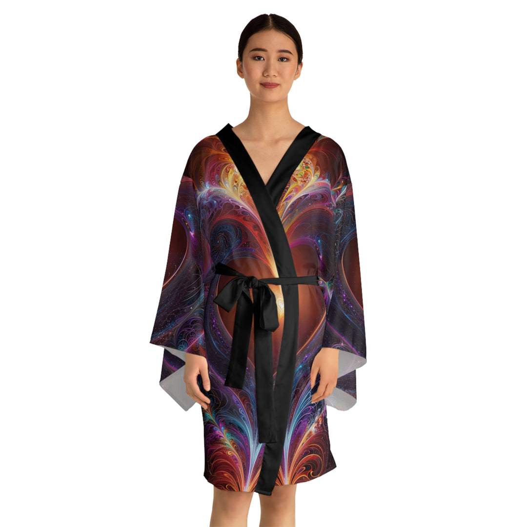 Cosmic Love Essence - Long Sleeve Kimono Robe - All Over Prints - g(0D·IO) - XS - Black -