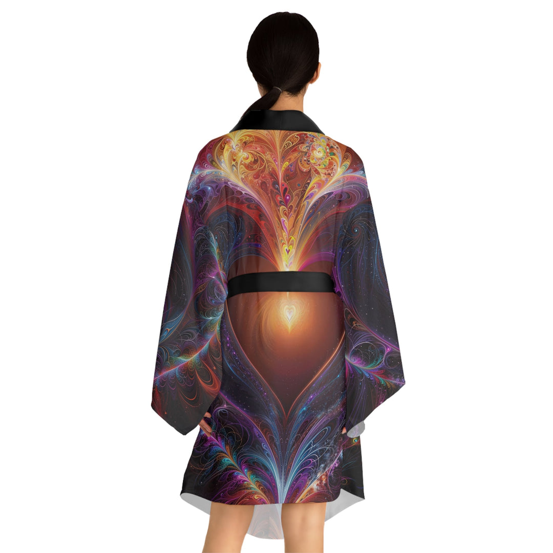 Cosmic Love Essence - Long Sleeve Kimono Robe - All Over Prints - g(0D·IO) - XS - Black -