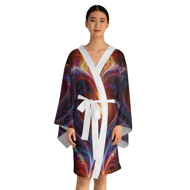 Cosmic Love Essence - Long Sleeve Kimono Robe - All Over Prints - g(0D·IO) - XS - Black -