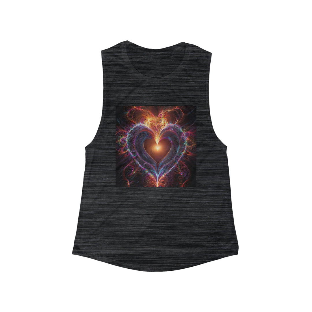 Cosmic Love Essence - Women's Flowy Scoop Muscle Tank - Tank Top - g(0D·IO) - S - Black Slub -