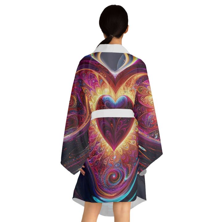 Cosmic Love Spiral - Long Sleeve Kimono Robe - All Over Prints - g(0D·IO) - XS - Black -