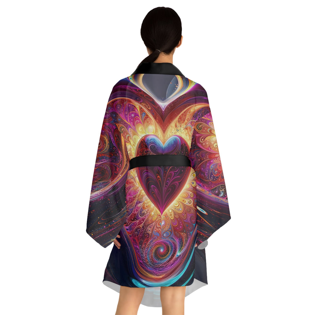 Cosmic Love Spiral - Long Sleeve Kimono Robe - All Over Prints - g(0D·IO) - XS - Black -