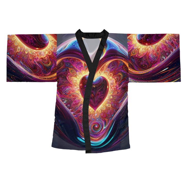 Cosmic Love Spiral - Long Sleeve Kimono Robe - All Over Prints - g(0D·IO) - XS - Black -