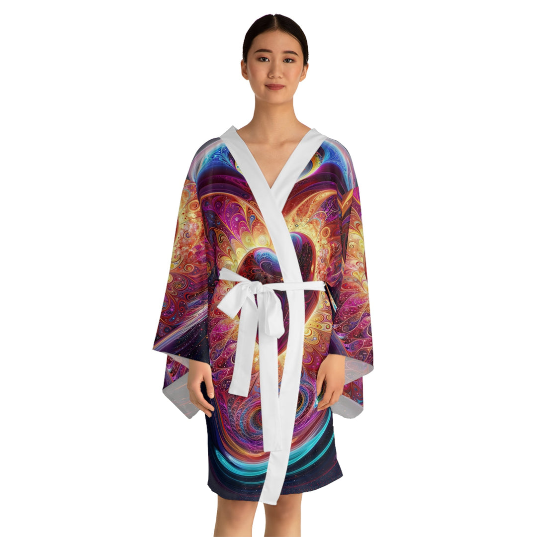 Cosmic Love Spiral - Long Sleeve Kimono Robe - All Over Prints - g(0D·IO) - XS - Black -