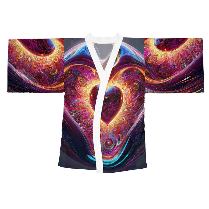 Cosmic Love Spiral - Long Sleeve Kimono Robe - All Over Prints - g(0D·IO) - XS - White -