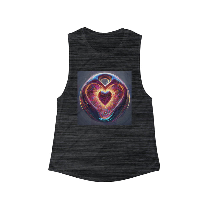 Cosmic Love Spiral - Women's Flowy Scoop Muscle Tank - Tank Top - g(0D·IO) - S - Black Slub -