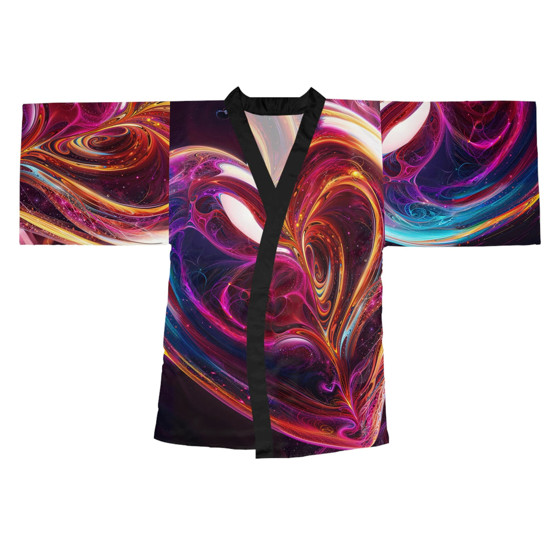 Cosmic Love Swirl - Long Sleeve Kimono Robe - All Over Prints - g(0D·IO) - XS - Black -