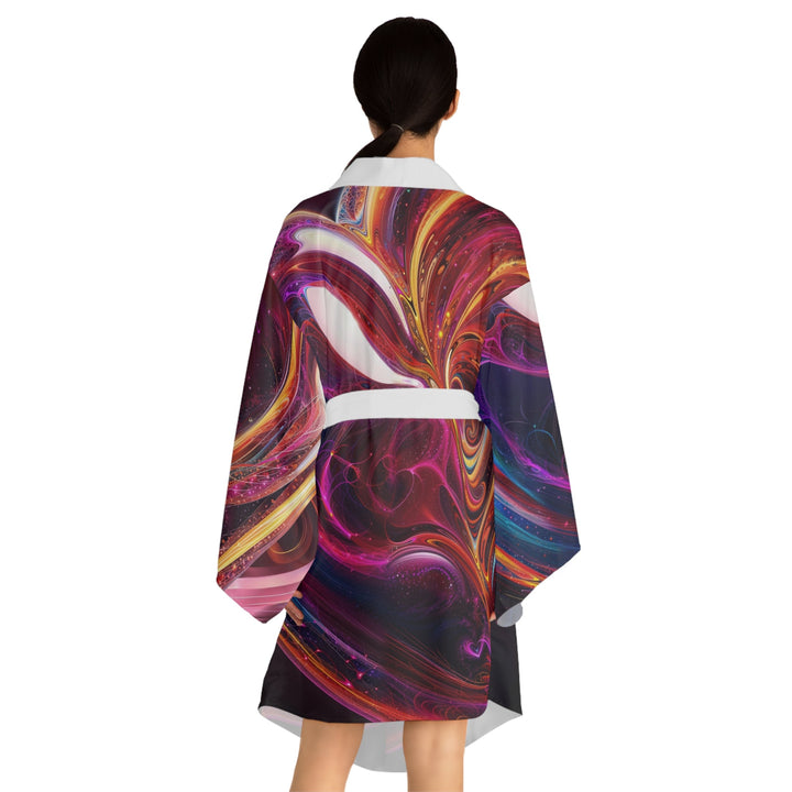 Cosmic Love Swirl - Long Sleeve Kimono Robe - All Over Prints - g(0D·IO) - XS - Black -