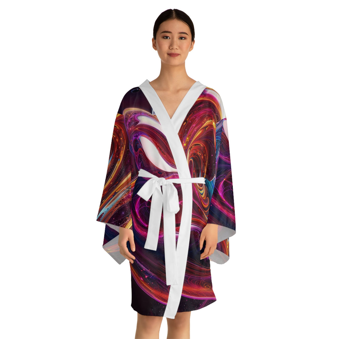 Cosmic Love Swirl - Long Sleeve Kimono Robe - All Over Prints - g(0D·IO) - XS - Black -