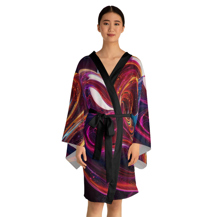 Cosmic Love Swirl - Long Sleeve Kimono Robe - All Over Prints - g(0D·IO) - XS - Black -