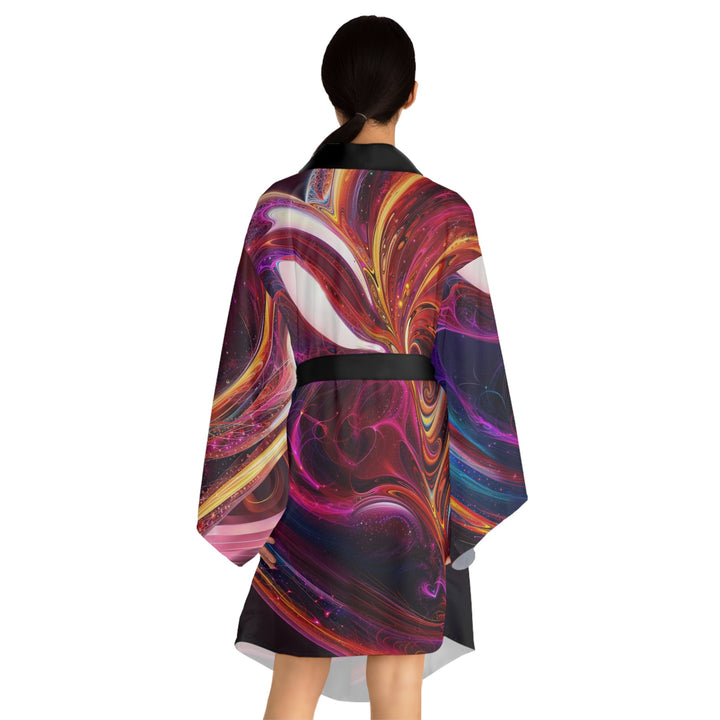 Cosmic Love Swirl - Long Sleeve Kimono Robe - All Over Prints - g(0D·IO) - XS - Black -