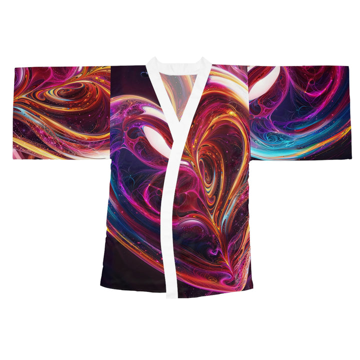 Cosmic Love Swirl - Long Sleeve Kimono Robe - All Over Prints - g(0D·IO) - XS - White -