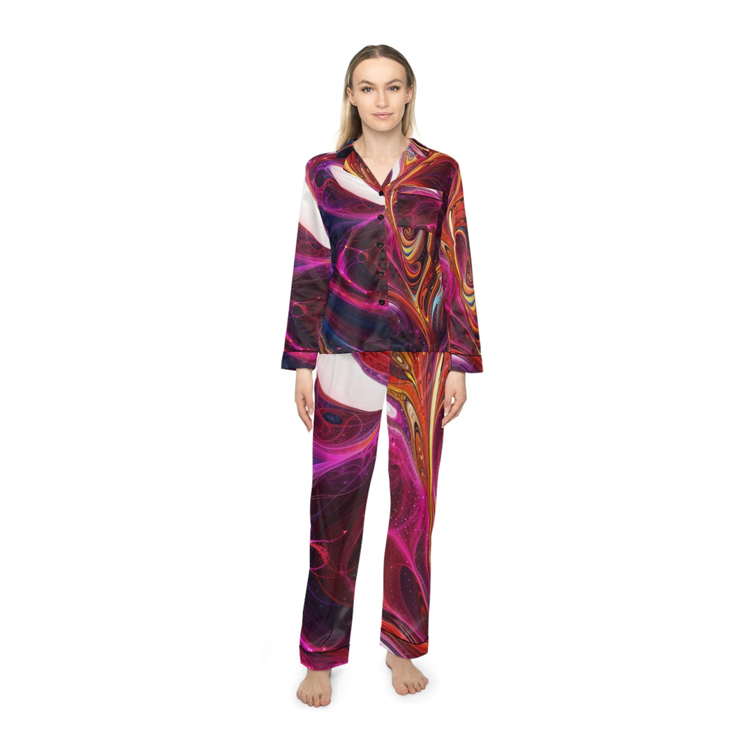 Cosmic Love Swirl - Women's Satin Pajamas - All Over Prints - g(0D·IO) - XS/S - Black -