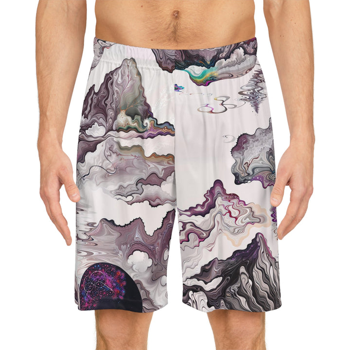 Cosmic Marble Cascade - AOP Basketball Shorts - All Over Prints - g(0D·IO) - Seam thread color automatically matched to design - XS -