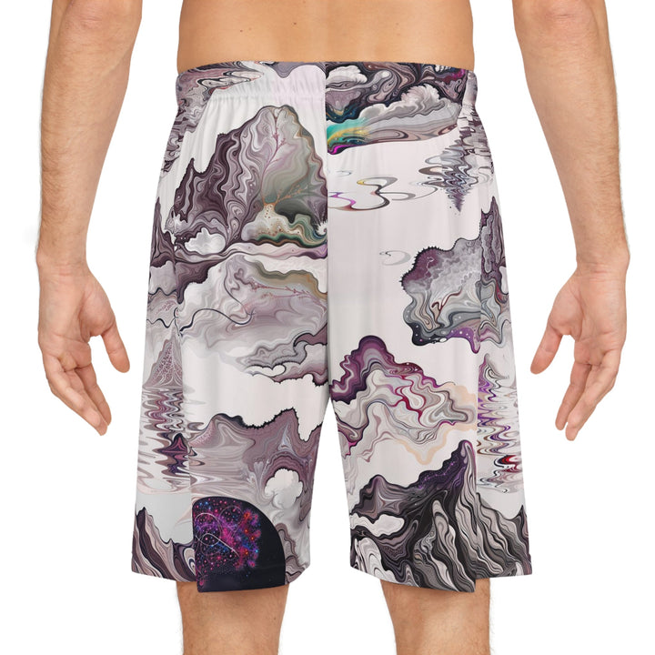 Cosmic Marble Cascade - AOP Basketball Shorts - All Over Prints - g(0D·IO) - Seam thread color automatically matched to design - XS -