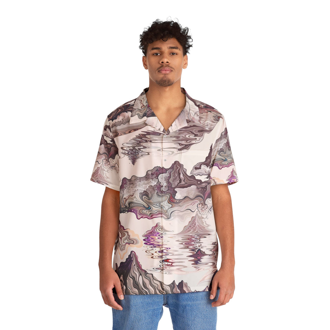 Cosmic Marble Cascade - Men's Hawaiian Shirt - All Over Prints - g(0D·IO) - S - Black -