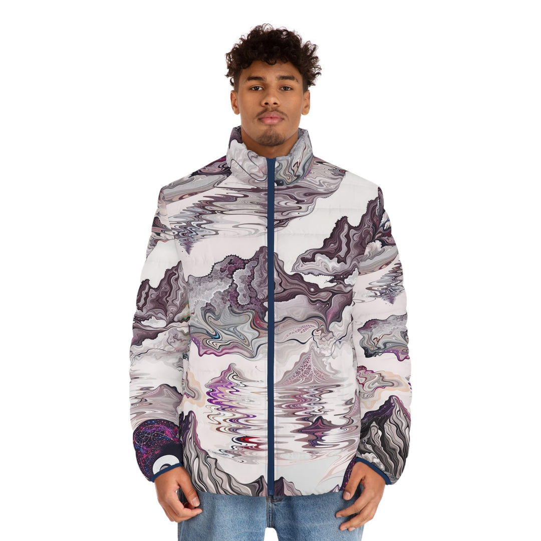 Cosmic Marble Cascade - Puffer Jacket - All Over Prints - g(0D·IO) - S - Black zipper -