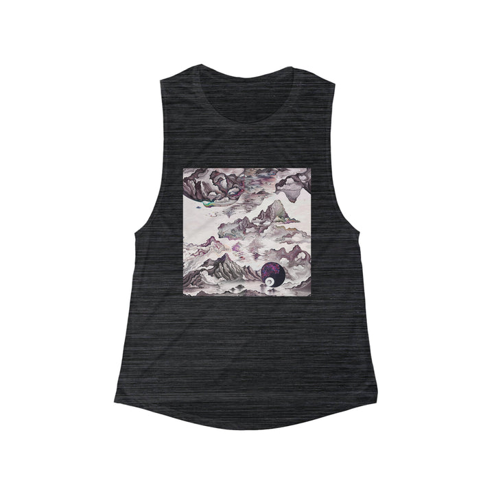 Cosmic Marble Cascade - Women's Flowy Scoop Muscle Tank - Tank Top - g(0D·IO) - S - Black Slub -