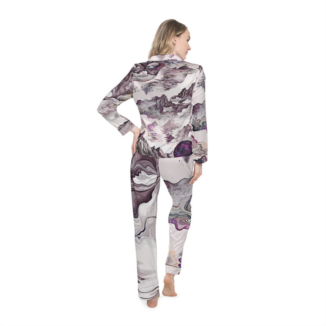 Cosmic Marble Cascade - Women's Satin Pajamas - All Over Prints - g(0D·IO) - XS/S - Black -