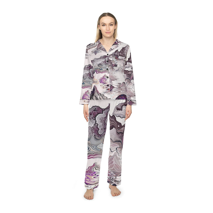 Cosmic Marble Cascade - Women's Satin Pajamas - All Over Prints - g(0D·IO) - XS/S - Black -