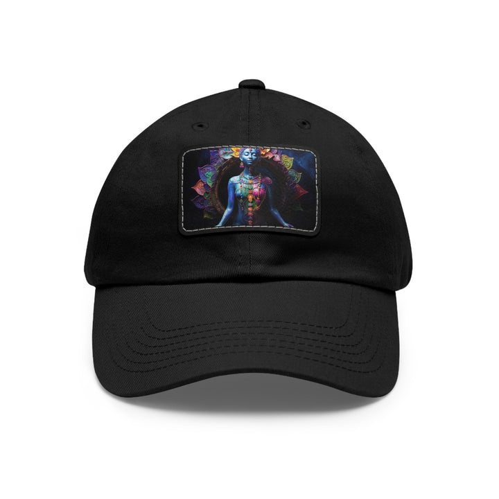 Cosmic Meditation Blossom - Dad Hat - Hats - g(0D·IO) - Black / Black patch - Rectangle - One size