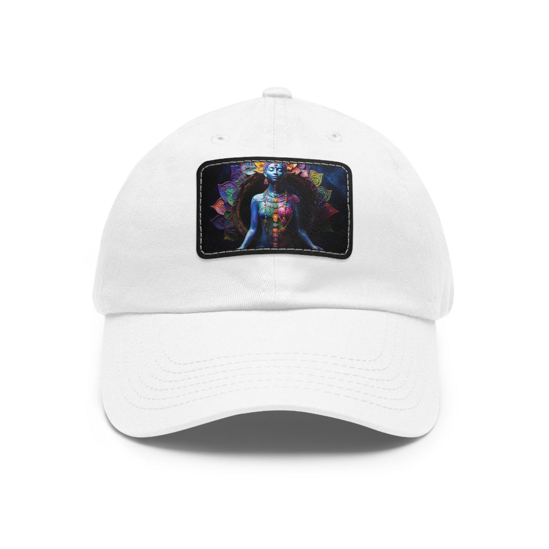 Cosmic Meditation Blossom - Dad Hat - Hats - g(0D·IO) - White / Black patch - Rectangle - One size