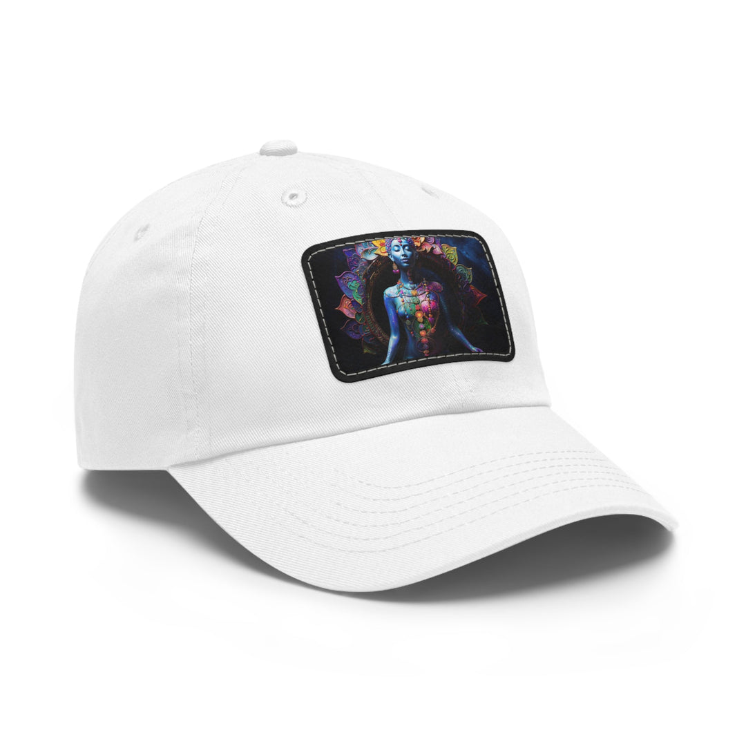 Cosmic Meditation Blossom - Dad Hat - Hats - g(0D·IO) - White / Black patch - Rectangle - One size