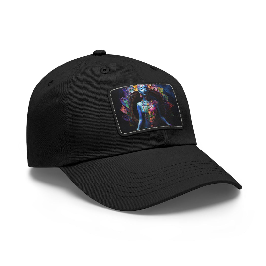 Cosmic Meditation Blossom - Dad Hat - Hats - g(0D·IO) - White / Black patch - Rectangle - One size