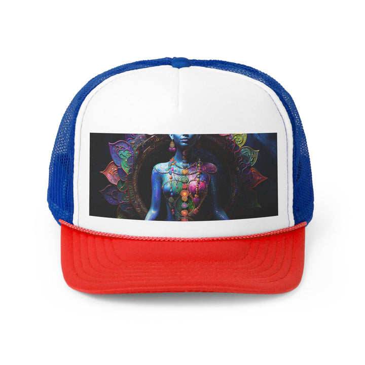 Cosmic Meditation Blossom - Trucker Hat - Hats - g(0D·IO) - Blue/Red - One size -