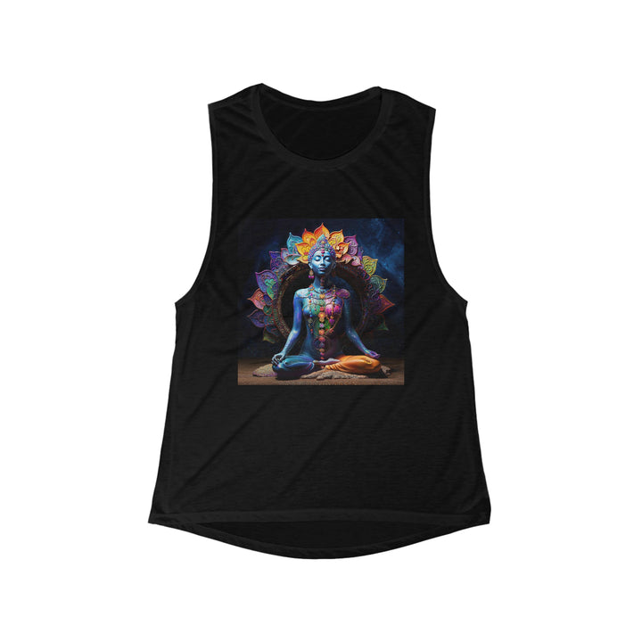 Cosmic Meditation Blossom - Women's Flowy Scoop Muscle Tank - Tank Top - g(0D·IO) - S - Black -