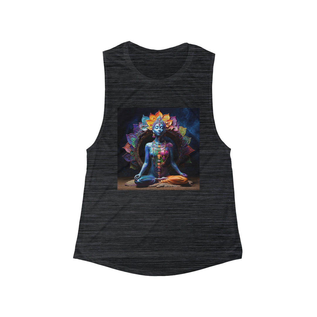 Cosmic Meditation Blossom - Women's Flowy Scoop Muscle Tank - Tank Top - g(0D·IO) - S - Black Slub -